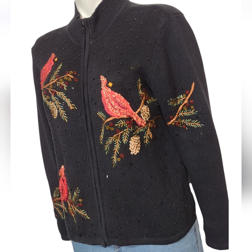 Vintage 80s Cardinal Sweater Zip Up Casual Corner Annex Medium Petite - Picture 5 of 12